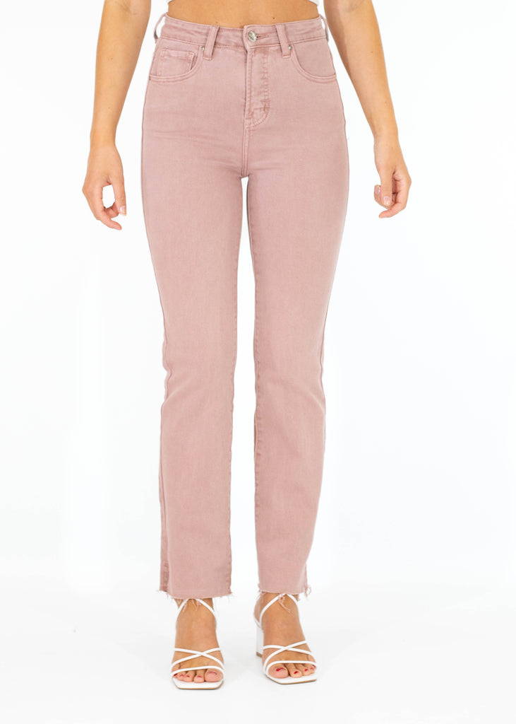 dusty rose jeans with side slit