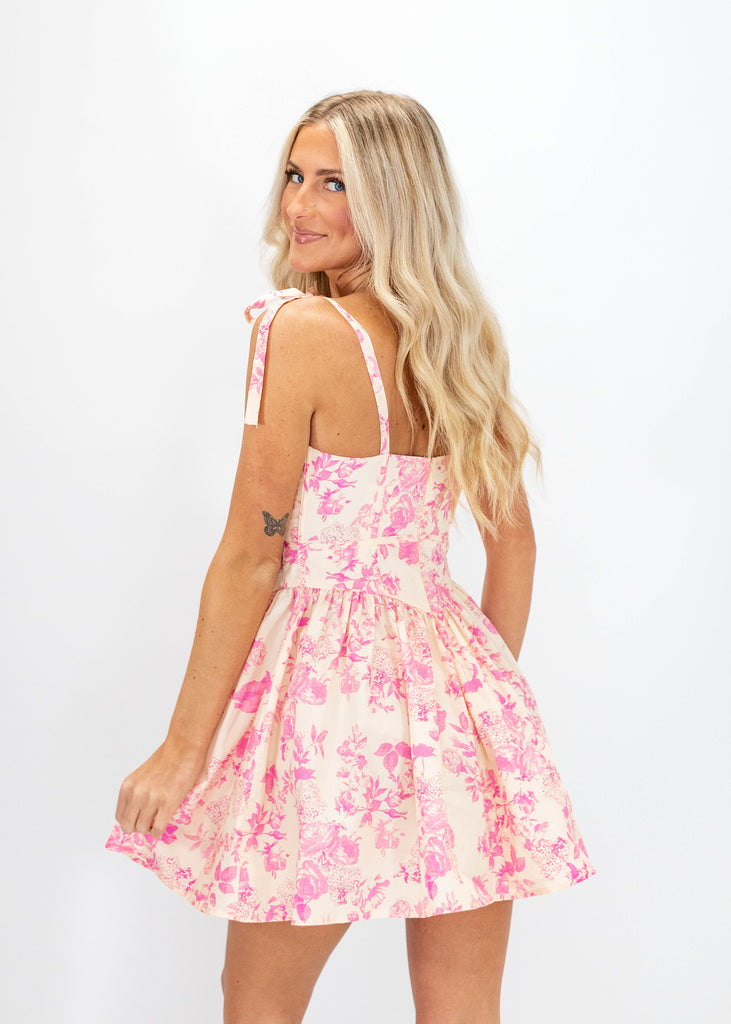 cream/pink floral print fit & flare mini dress