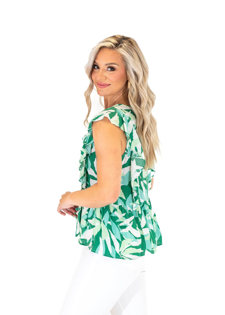 green flowy floral tank