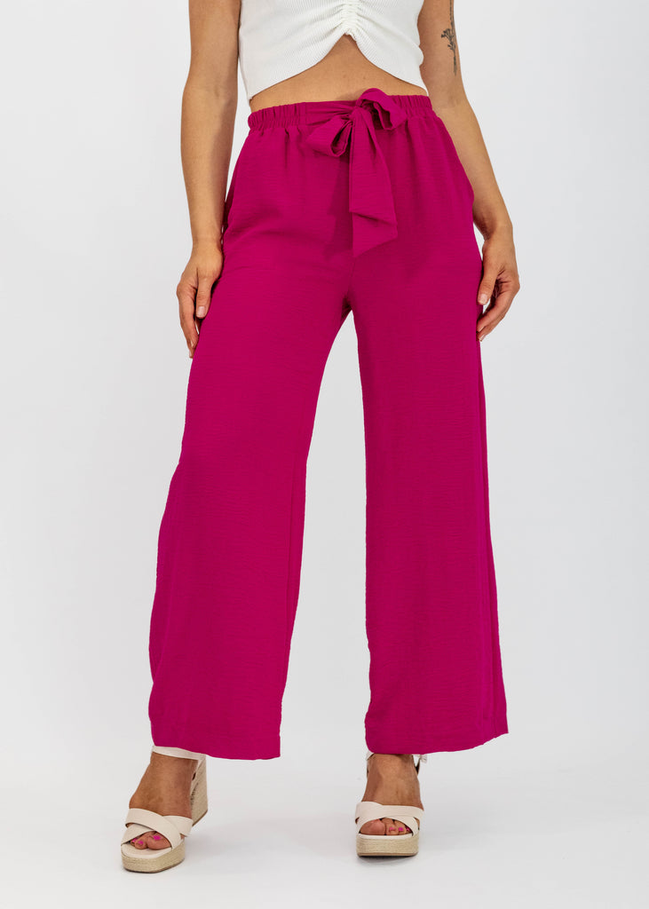 fuchsia high rise belted pants
