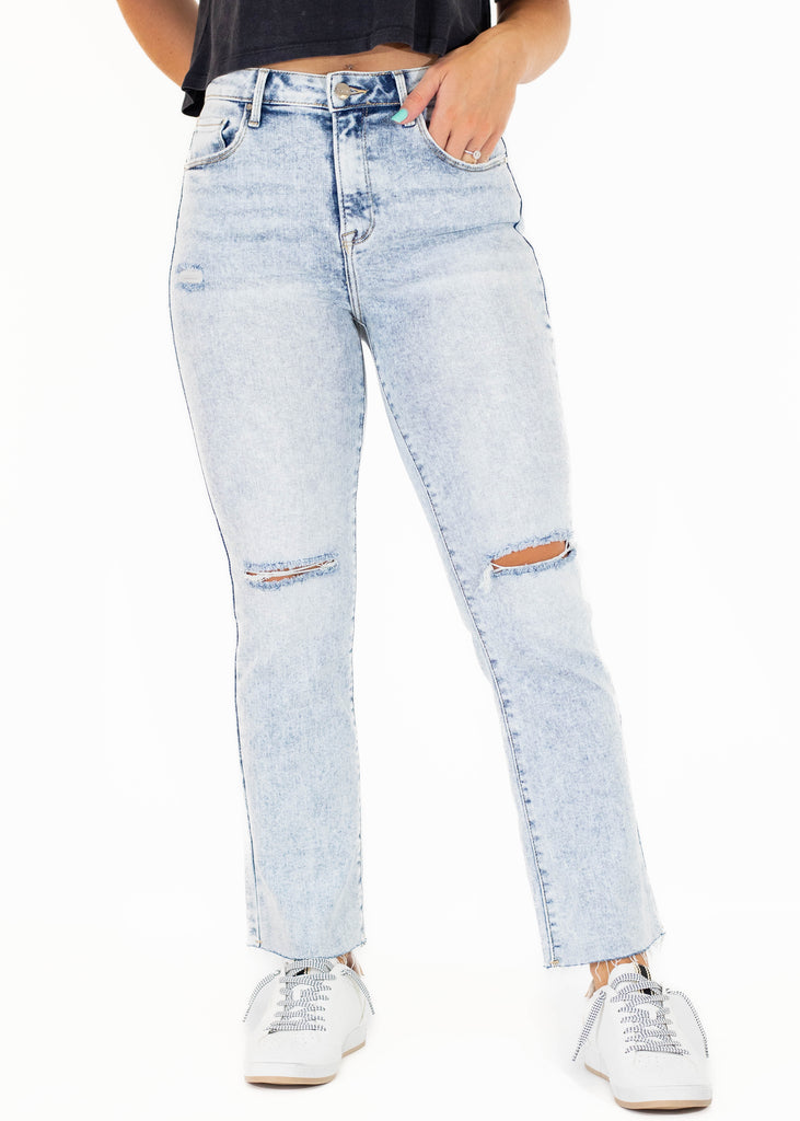 light wash straight leg jeans