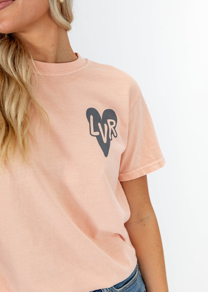 light pink "LVR" graphic t-shirt