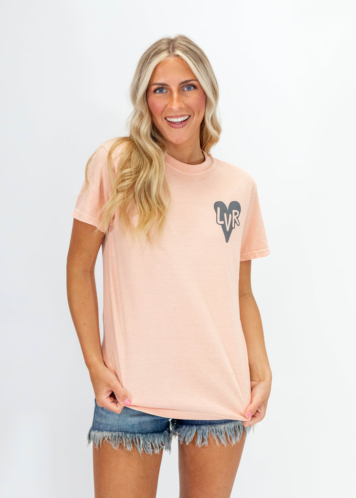 light pink "LVR" graphic t-shirt