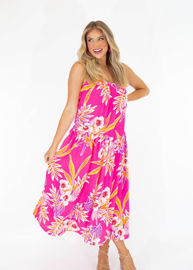 pink floral print maxi dress