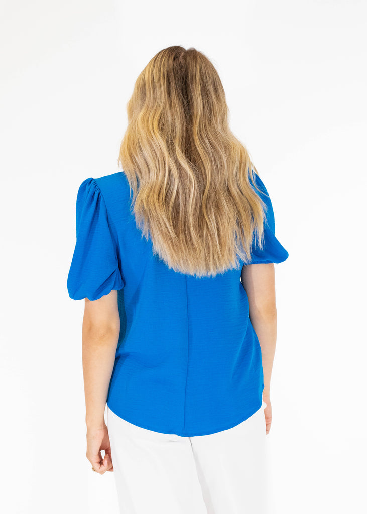 ocean blue puff sleeve blouse