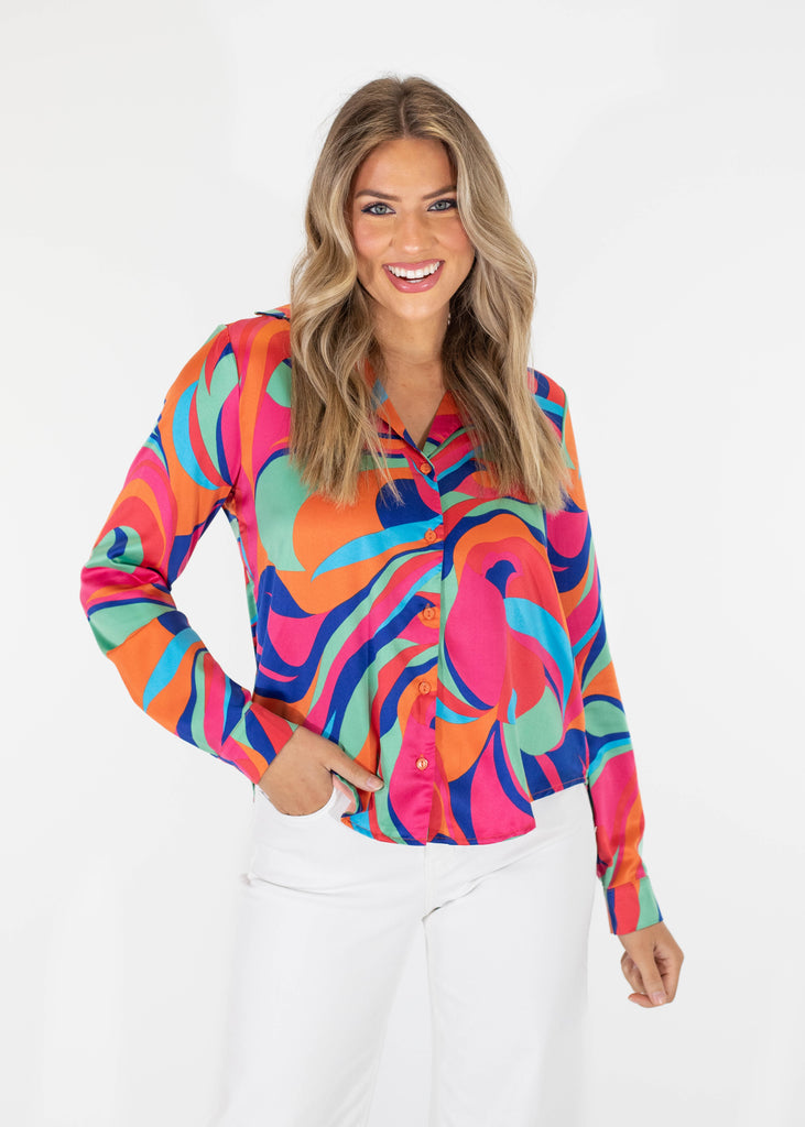 multicolor button down blouse