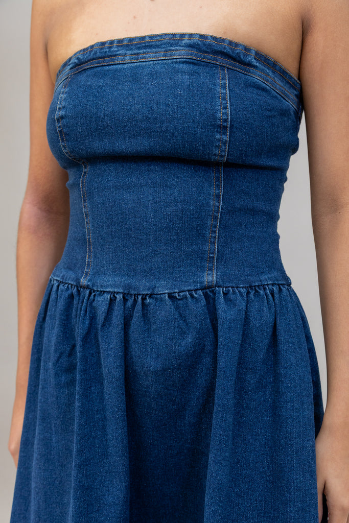 aqua denim bustier midi dress AQUA Denim Bustier Midi Dress - Exclusive